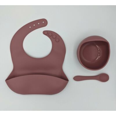 Silicone Suction Bowl, Bib and Spoon Set - Dusty Pink