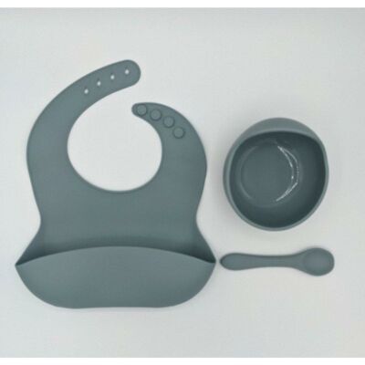 Silicone Suction Bowl, Bib and Spoon Set - Blue