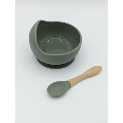 Silicone Suction Bowl and Spoon Set (Wooden Spoon) - Desert Sage