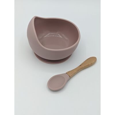 Silicone Suction Bowl and Spoon Set (Wooden Spoon) - Blush Pink