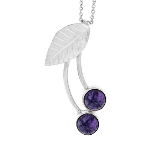 Amethyst Cherry Design Pendant with 18" Trace Chain and Presentation Box