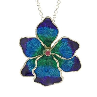 Enamels Flower Pendant with 18" Trace Chain and Presentation Box