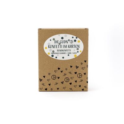 Confettis dans une boîte (confettis ronds en noir / gris / or) - 100 grammes