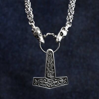 Jorvik Hammer on Dragon Chain Viking Necklace