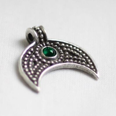 925 Silver Viking Age Replica Lunular Pendant -  Green