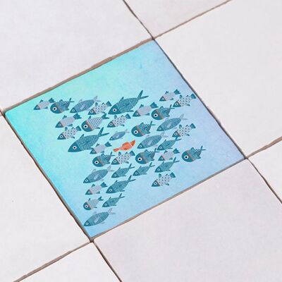 Tile sticker school of fish blue! 10cm x 10cm