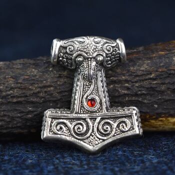 Marteau de Skane Thor réplique en argent 925 Viking Age - Rouge 3