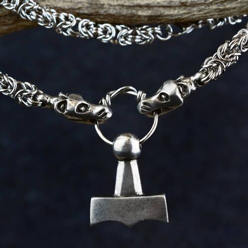 Mjolnir on Dragon Chain Viking Necklace