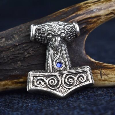 925 Plata Viking Age Replica Skane Thor's Hammer - Azul