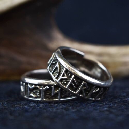 925 Sterling Silver Adjustable Viking Rune Ring