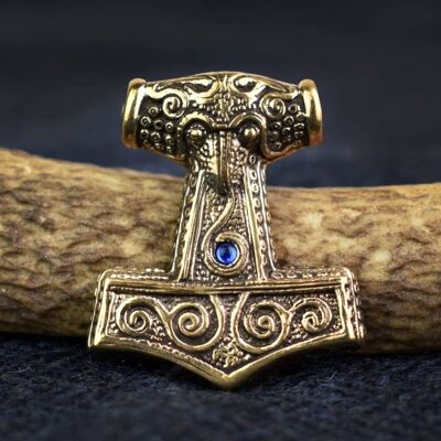 Ciondolo martello di bronzo di Skane Thor replica dell'era vichinga - blu