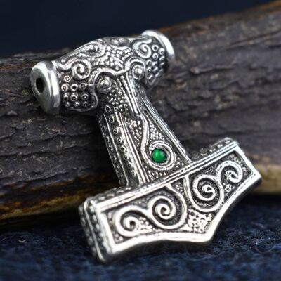 925  Silver Viking Age Replica Skane Thor's Hammer - Green