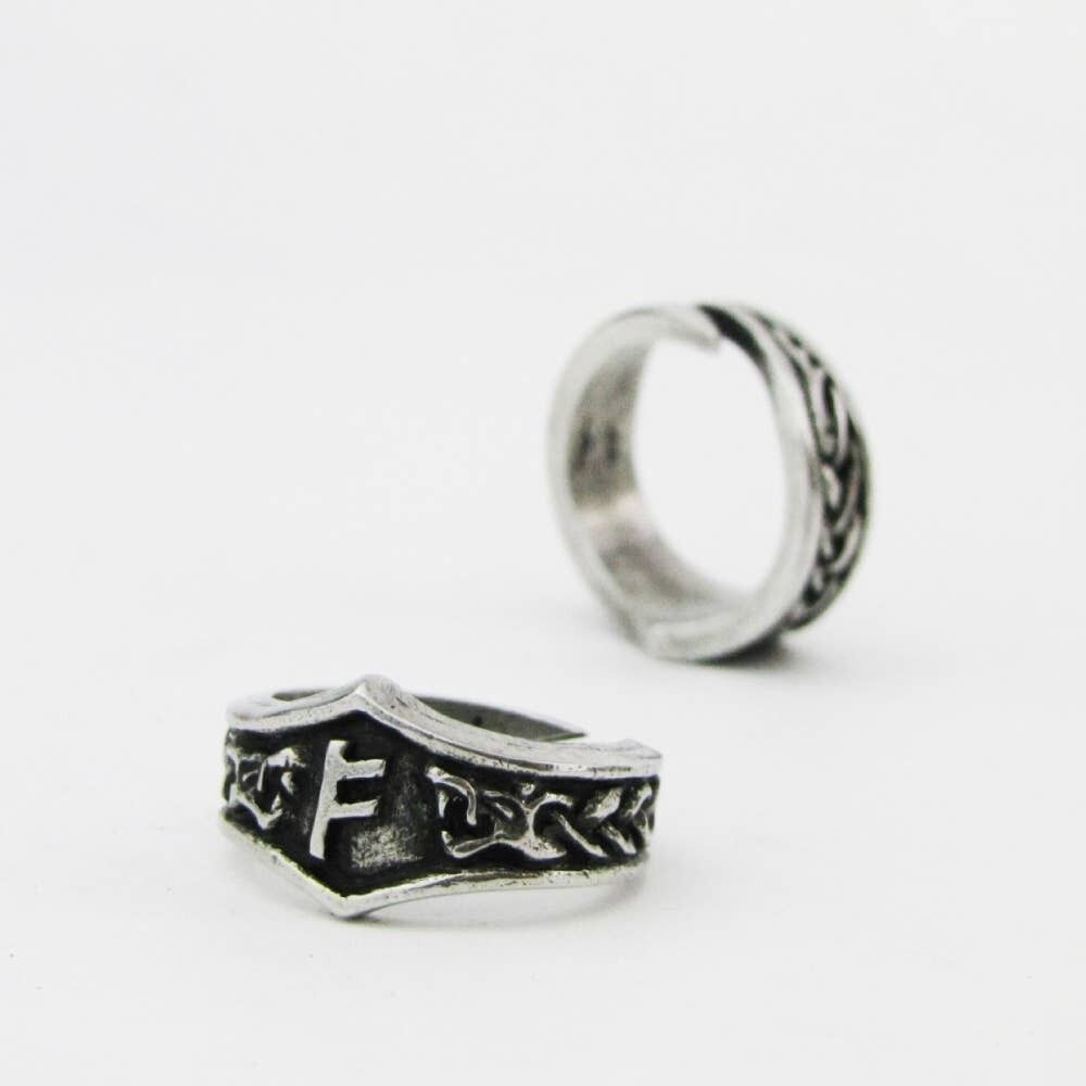 Fehu Lettera F Anello con runa - Regolabile