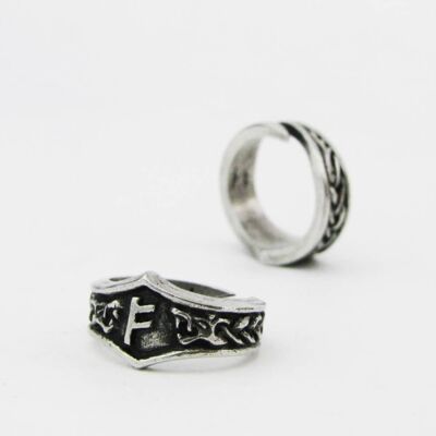 Fehu Letra F Rune Ring - Ajustable