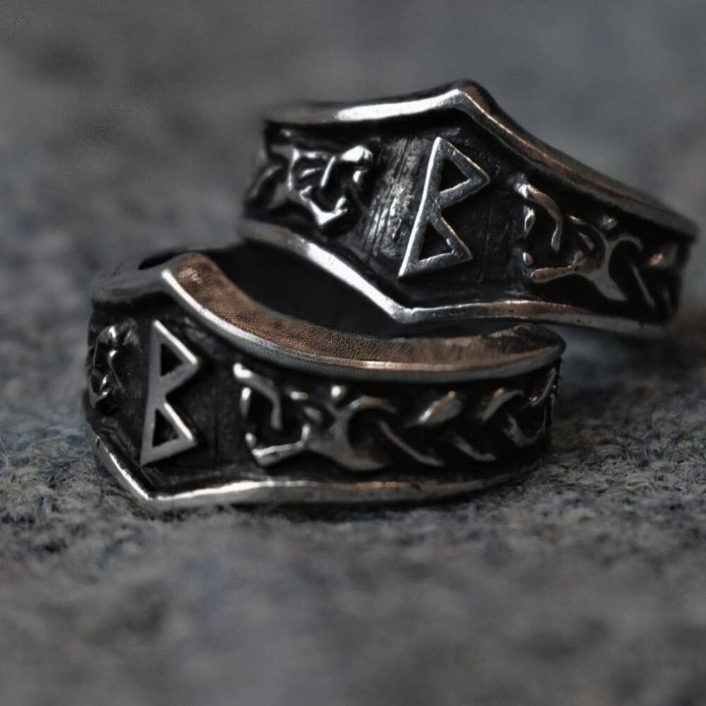 Anello con runa della lettera B di Berkanan - Regolabile