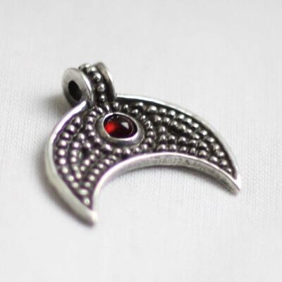 925 Silver Viking Age Replica Lunular Pendant - Red