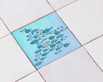 Sticker carrelage banc de poissons bleu ! 15cmx15cm 2