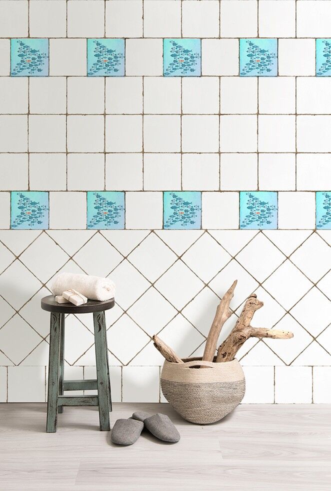 Tile sticker school of fish blue! 15cm x 15 cm
