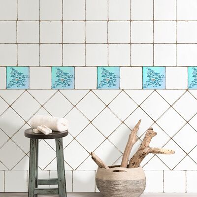 Tile sticker school of fish blue! 15cm x 15 cm