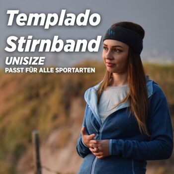 TEMPLADO - Bandeau de sport | Alpaka & Tencel Sport Headband Sweatband pour hommes et femmes, taille unique, respirant - BLEU MARINE I ANDINA OUTDOORS® 2