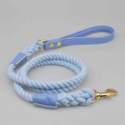 Willow Walks rope lead with leather handle in cornflower blue