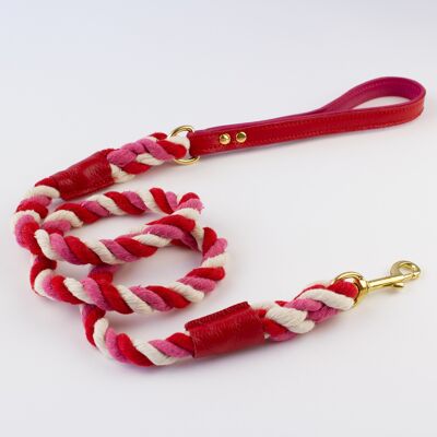 Willow Walks multi coloured rope lead with leather details in red and fuchsia