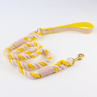 Willow Walks multi coloured rope lead with leather details in pink and yellow