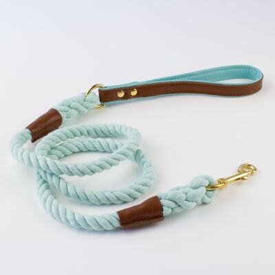 Willow Walks rope lead with leather handle in brown and aqua