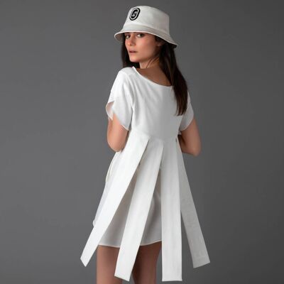 Raw cut sz cotton dress with fringe on the back i