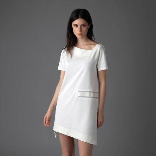 Assymmetrical sz cotton dress with transparencies ii