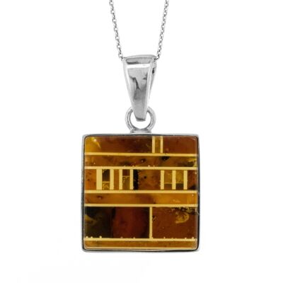 Pendentif ambre mosaïque carrée avec chaîne de 18" et boîte de présentation