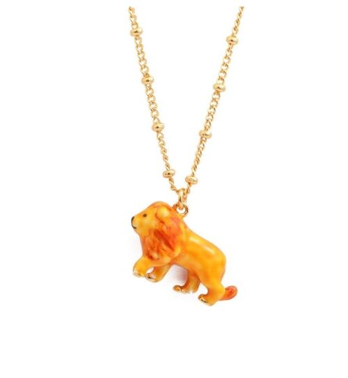 Handpainted Enamel Animal Lion Pendant Necklace