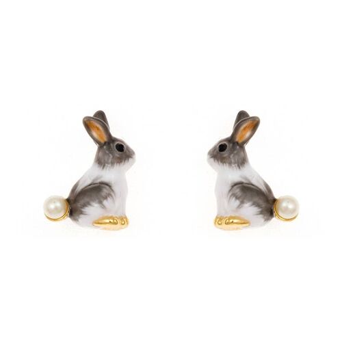Enamel Rabbit Earrings with Natural Pearls