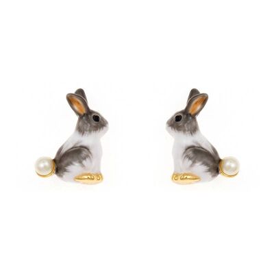 Boucles d'oreilles lapin en émail avec perles naturelles