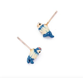 Boucles d'oreilles en émail mésange bleue peintes à la main - Aiguille en argent S925 4