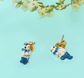 Boucles d'oreilles en émail mésange bleue peintes à la main - Aiguille en argent S925 7