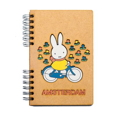 Duurzaam houten notitieboek | Gerecycled papier | Navulbaar | Nijntje op de Fiets in Amsterdam-A4
