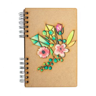 Duurzaam houten notitieboek | Gerecycled papier | Navulbaar | Bloemen-A5