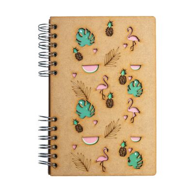 Duurzaam houten notitieboek | Gerecycled papier | Navulbaar | Tropische Flamingo-A5