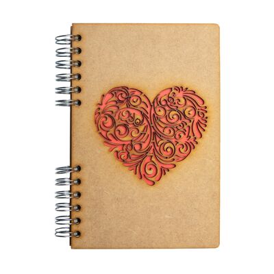 Duurzaam houten notitieboek | Gerecylced papier | Navulbaar | Rood Hart-LARGE (A4)