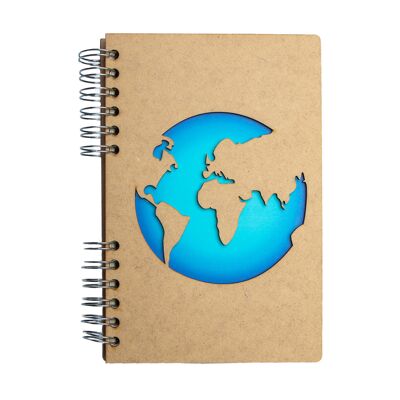 Duurzaam houten notitieboek | Gerecylced papier | Navulbaar | Wereld-LARGE (A4)