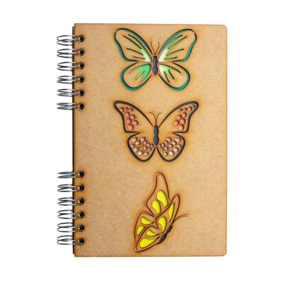 Duurzaam houten notitieboek - Gerecylced papier - Navulbaar - Vlinders-MEDIUM (A5)