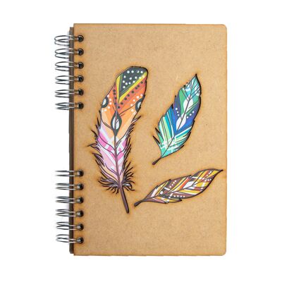 Duurzaam houten notitieboek | Gerecycled papier | Navulbaar | Veren-LARGE (A4)