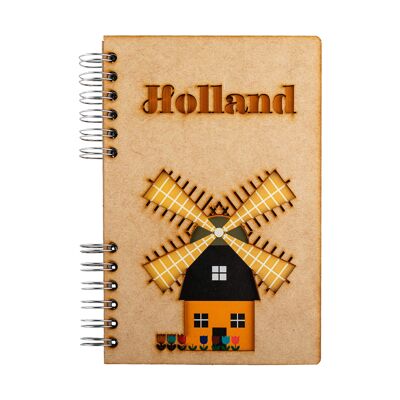 Duurzaam houten notitieboek | Gerecycled papier | Navulbaar | Holland Molen-A6