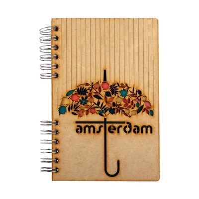 Duurzaam houten notitieboek | Gerecycled papier | Navulbaar | Amsterdam Paraplu-A4