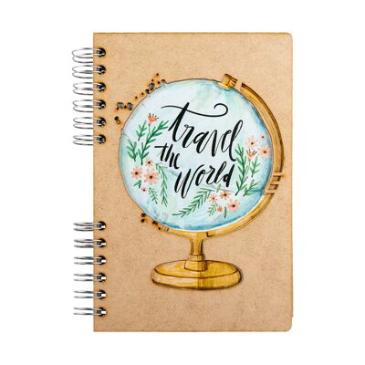 Duurzaam houten notitieboek | Gerecycled papier | Navulbaar | Travel The World-A5