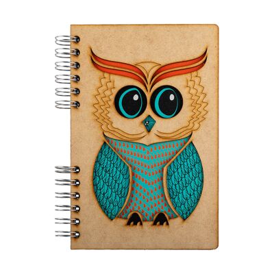 Duurzaam houten notitieboek | Gerecycled papier | Navulbaar | Wijze Uil-A4