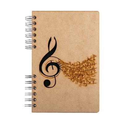 Duurzaam houten notitieboek | Gerecycled papier | Navulbaar | Muziek-A4