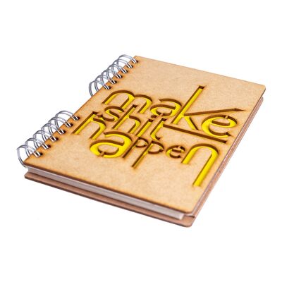 Duurzaam houten notitieboek | Gerecycled papier | Navulbaar | Make Shit Happen-A4