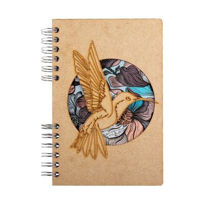 Duurzaam houten notitieboek | Gerecycled papier | Navulbaar | Kolibrie Bloem-A4